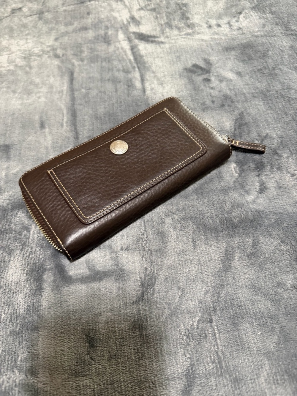 Coach Brown Pebble Leather Zip Around Accordion Chelsea Wallet
